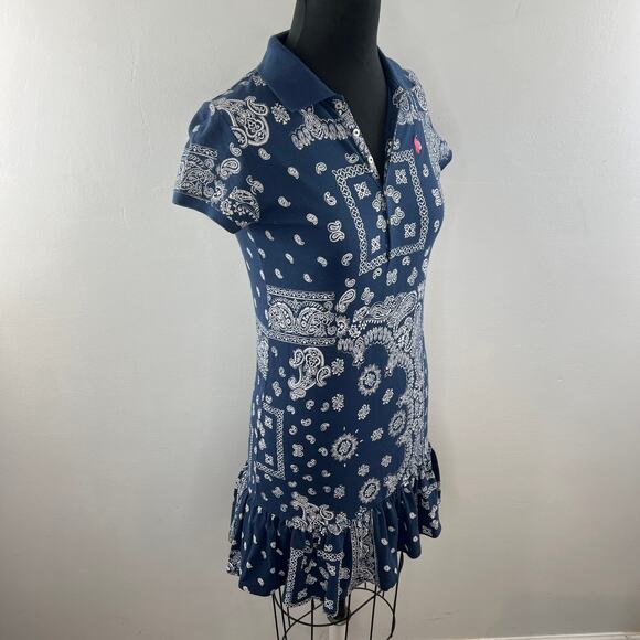 POLO RALPH LAUREN Blue White Cotton Bandana Print Short Sleeve Dress Girls XL - Picture 5 of 13
